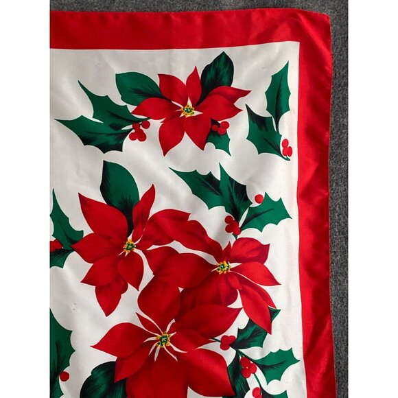VTG Poinsetta Christmas Holiday Scarf Italy  Art Craft Remnant AS IS - Picture 3 of 12